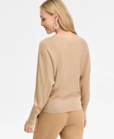 Inc International Concepts Women's Metallic Boat-neck Sweater, Macy's Exclusive In Brown