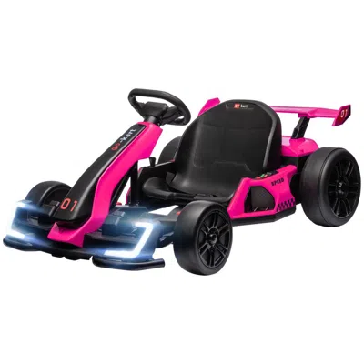 Breebe Aosom 24v 7.5 Mph Electric Go Kart With Adjustable Seat, Drifting Car Battery Powered Ride On Toy Ou In Pink