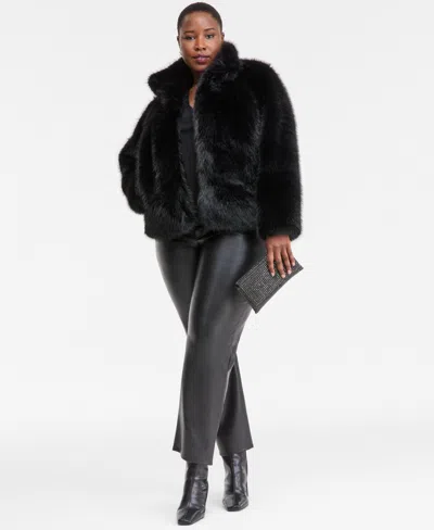 Inc International Concepts Plus Size Faux-fur Long-sleeve Coat, Macy's Exclusive In Black
