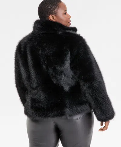 Inc International Concepts Plus Size Faux-fur Long-sleeve Coat, Macy's Exclusive In Black