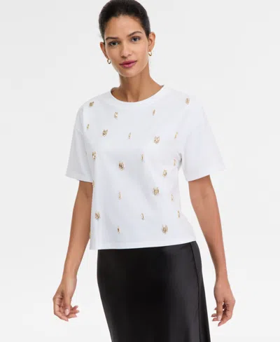 Inc International Concepts Women's Cotton Embellished Tee, Macy's Exclusive In White
