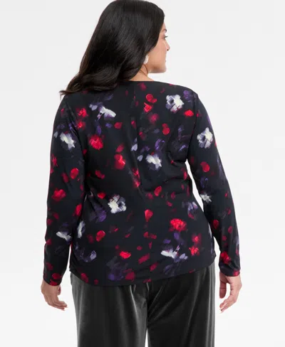 Inc International Concepts Plus Size Printed Surplice-neck Top, Macy's Exclusive In Blue
