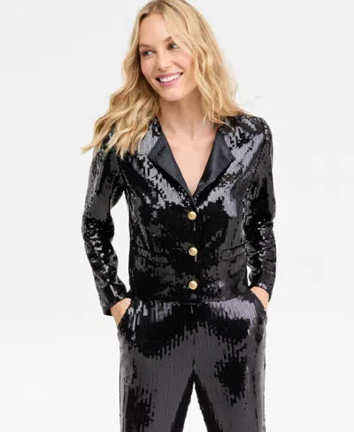 Inc International Concepts Womens Sequin Jacket P Xs Xxl Macys Exclusive In Black