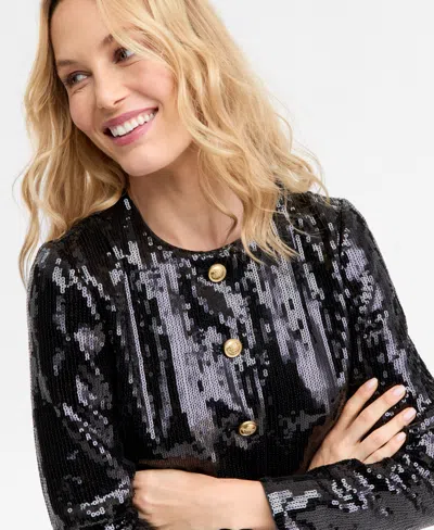 Inc International Concepts Womens Sequin Jacket P Xs Xxl Macys Exclusive In Black