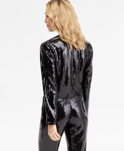 Inc International Concepts Womens Sequin Jacket P Xs Xxl Macys Exclusive In Black