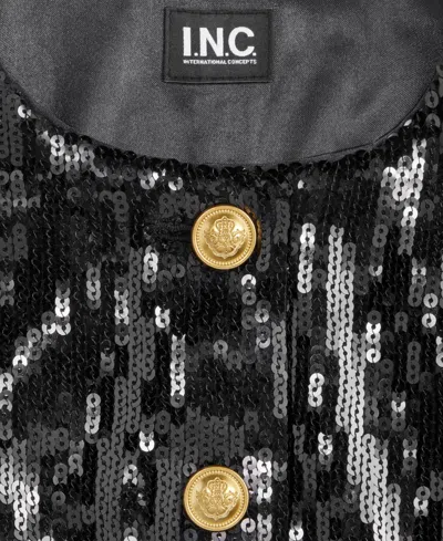 Inc International Concepts Womens Sequin Jacket P Xs Xxl Macys Exclusive In Black