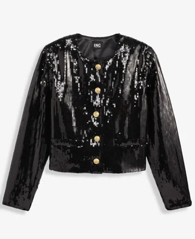 Inc International Concepts Womens Sequin Jacket P Xs Xxl Macys Exclusive In Black