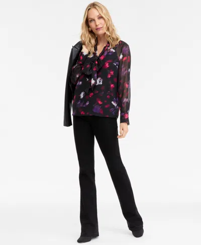 Inc International Concepts Women's Long-sleeve Tie-neck Blouse, Macy's Exclusive In Black