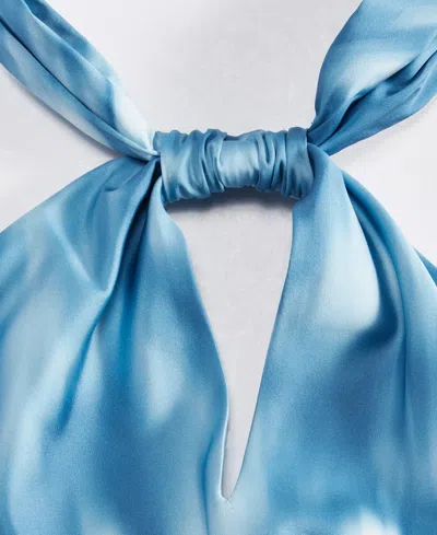 Inc International Concepts Women's Printed Satin Knotted Halter Top, Macy's Exclusive In Blue