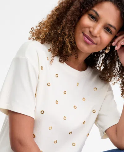 Inc International Concepts Women's Short-sleeve Grommet Top, Macy's Exclusive In White