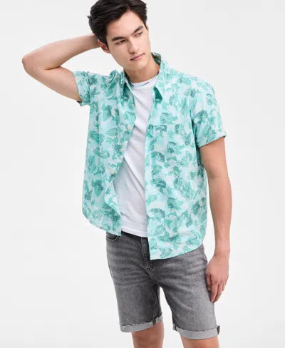 Sun + Stone Men's Forest Leaf Short-sleeve Button-up Shirt, Macy's Exclusive In Blue