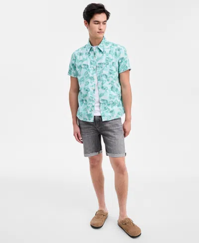 Sun + Stone Men's Forest Leaf Short-sleeve Button-up Shirt, Macy's Exclusive In Blue