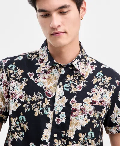 Sun + Stone Men's Wildflower Short-sleeve Button-up Shirt, Macy's Exclusive In Black