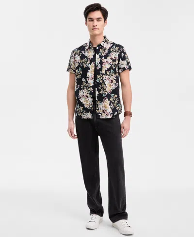 Sun + Stone Men's Wildflower Short-sleeve Button-up Shirt, Macy's Exclusive In Black