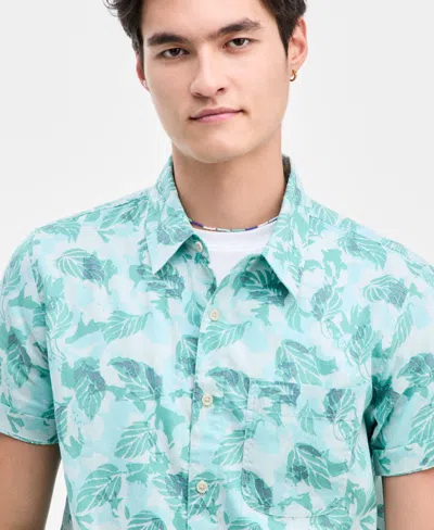 Sun + Stone Men's Forest Leaf Short-sleeve Button-up Shirt, Macy's Exclusive In Blue