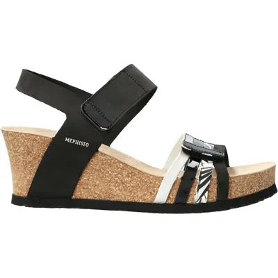Mephisto Women's Lucia Lightweight Walking Wedge Sandal In Black And White In Multi
