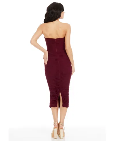 Dress The Population Women's Red Heather Burgundy Strapless Ruched Midi Dress In Brown