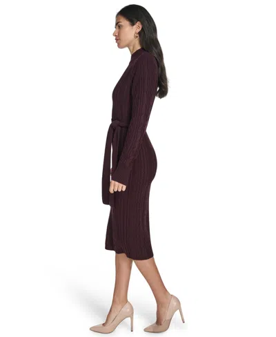Jessica Howard Women's Long Sleeve Mock Neck Belted Midi Sweater Dress In Brown