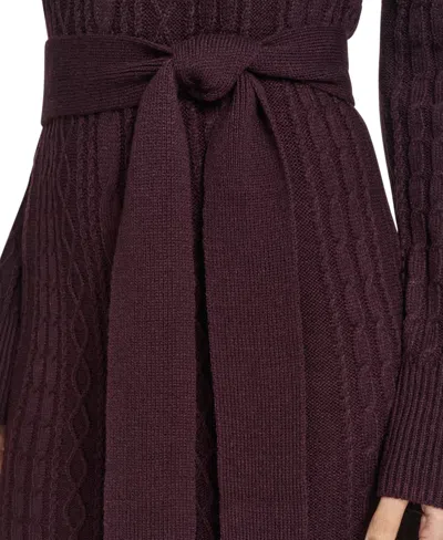 Jessica Howard Women's Long Sleeve Mock Neck Belted Midi Sweater Dress In Brown