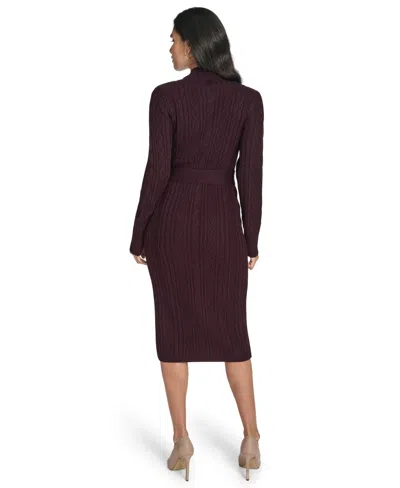 Jessica Howard Women's Long Sleeve Mock Neck Belted Midi Sweater Dress In Brown