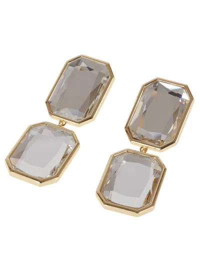 Self-portrait Rectangular Stone Earrings In Gold
