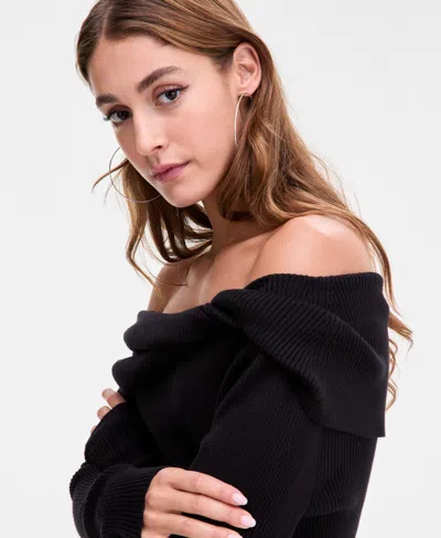 Bar Iii Women's Off-the-shoulder Ribbed Sweater, Macy's Exclusive In Black
