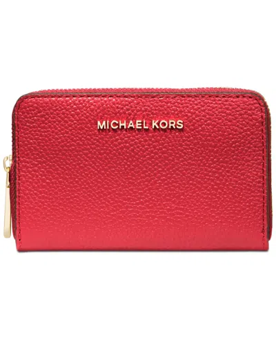 Michael Kors Michael  Jet Set Small Zip Around Card Case In Red