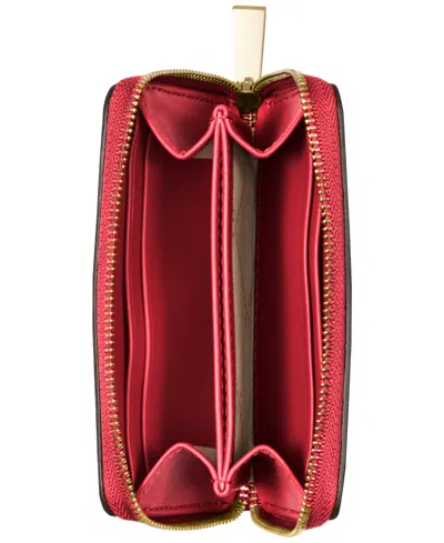 Michael Kors Michael  Jet Set Small Zip Around Card Case In Red