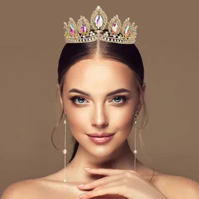 Fashnzfab Glass Crystal Pageant Queen Tiara In Gold