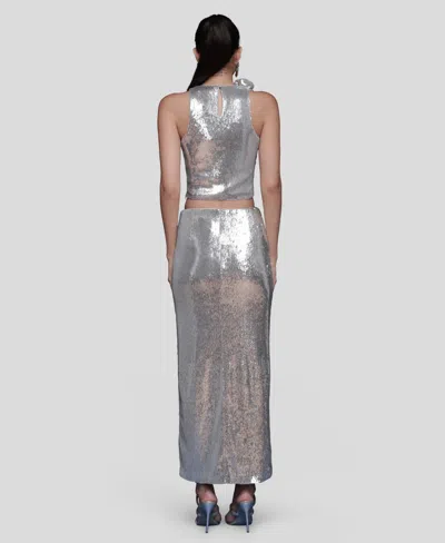 Avec Les Filles Rose Applique Halter Top In Silver