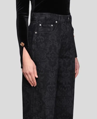 Avec Les Filles Printed Cinch High Waist Wide Leg Jeans In Black