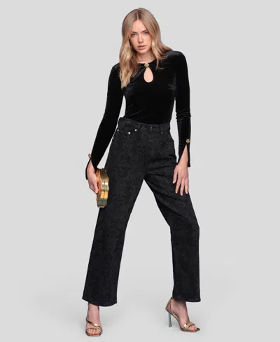 Avec Les Filles Printed Cinch High Waist Wide Leg Jeans In Black