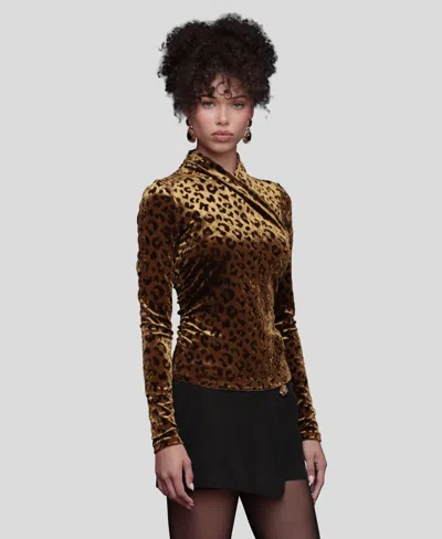 Avec Les Filles Women's Wrap Neck Long Sleeve Top In Brown