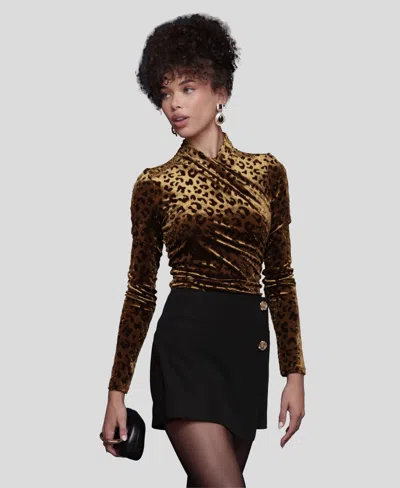 Avec Les Filles Women's Wrap Neck Long Sleeve Top In Brown