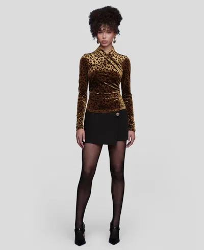 Avec Les Filles Women's Wrap Neck Long Sleeve Top In Brown