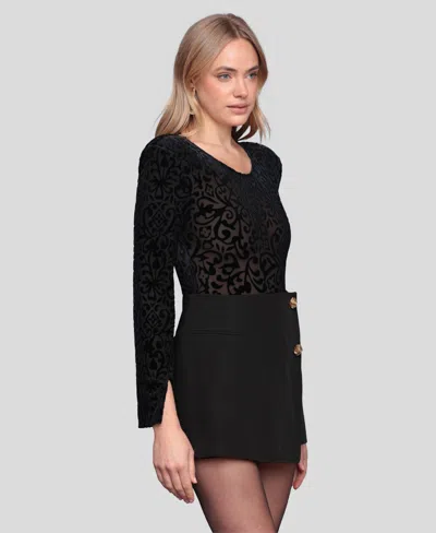 Avec Les Filles Women's Long Sleeve Bodysuit Top In Black