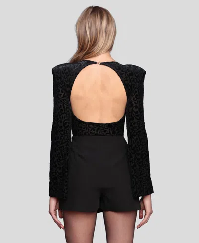 Avec Les Filles Women's Long Sleeve Bodysuit Top In Black