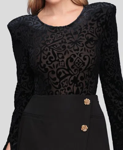 Avec Les Filles Women's Long Sleeve Bodysuit Top In Black