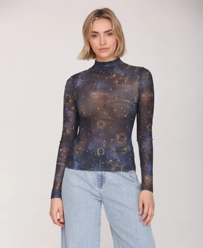 Avec Les Filles Women's Mock Neck Long Sleeve Top In Multi