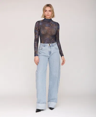 Avec Les Filles Women's Mock Neck Long Sleeve Top In Multi