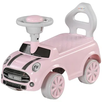 Breebe Qaba Toddler Ride On Toy, Foot To Floor Sliding Car With Horn, Working Steering Wheel & No Tip Anti- In Pink