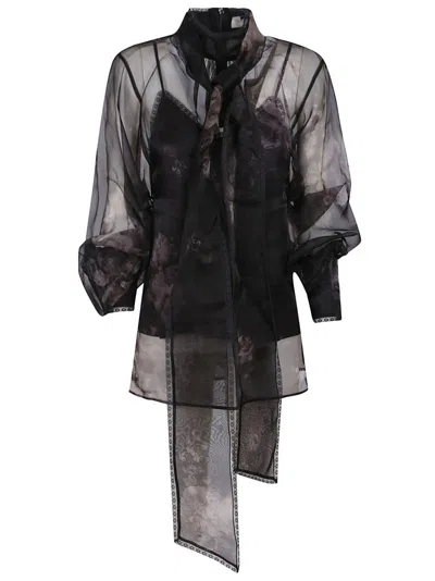 Zimmermann Hypnotic Floral Print Organza Blouse In Black