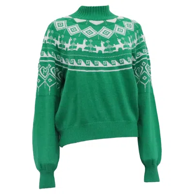 Maje Patterned-knit Mock Neck Sweater In Green Acrylic In Green
