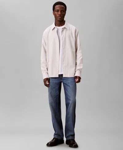 Calvin Klein Men's Melange Flannel Relaxed Button-down Shirt In Neutral