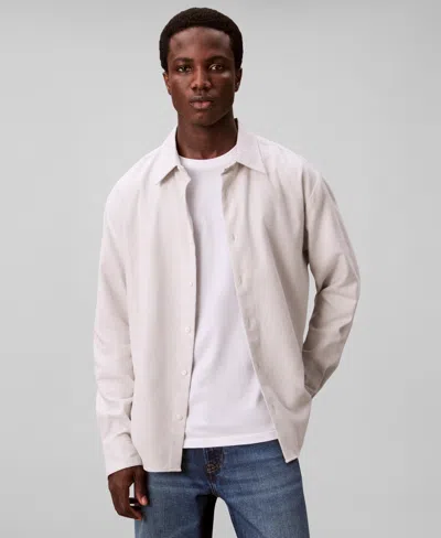 Calvin Klein Men's Melange Flannel Relaxed Button-down Shirt In Neutral