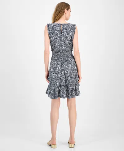 Tommy Hilfiger Women's Ruffled Smocked-waist Floral Dress In Gray