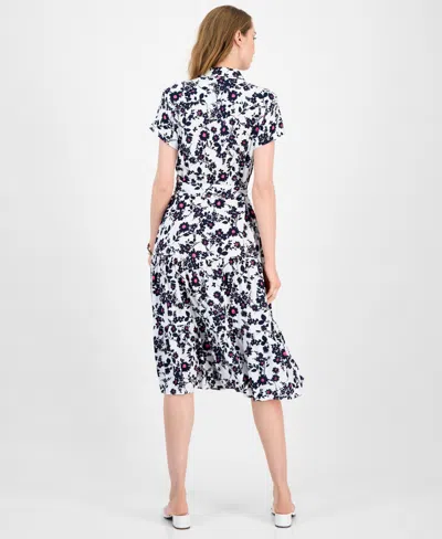 Tommy Hilfiger Women's Floral Belted Tiered Shirtdress In Black