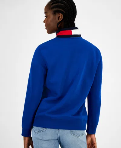 Tommy Hilfiger Women's Quarter Zip Embroidered Logo Sweatshirt In Blue