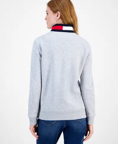 Tommy Hilfiger Women's Quarter Zip Embroidered Logo Sweatshirt In Gray