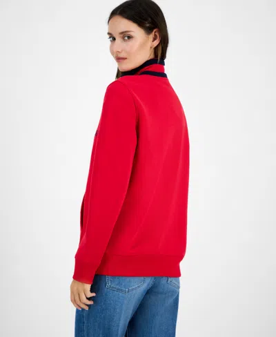 Tommy Hilfiger Women's Quarter Zip Embroidered Logo Sweatshirt In Red